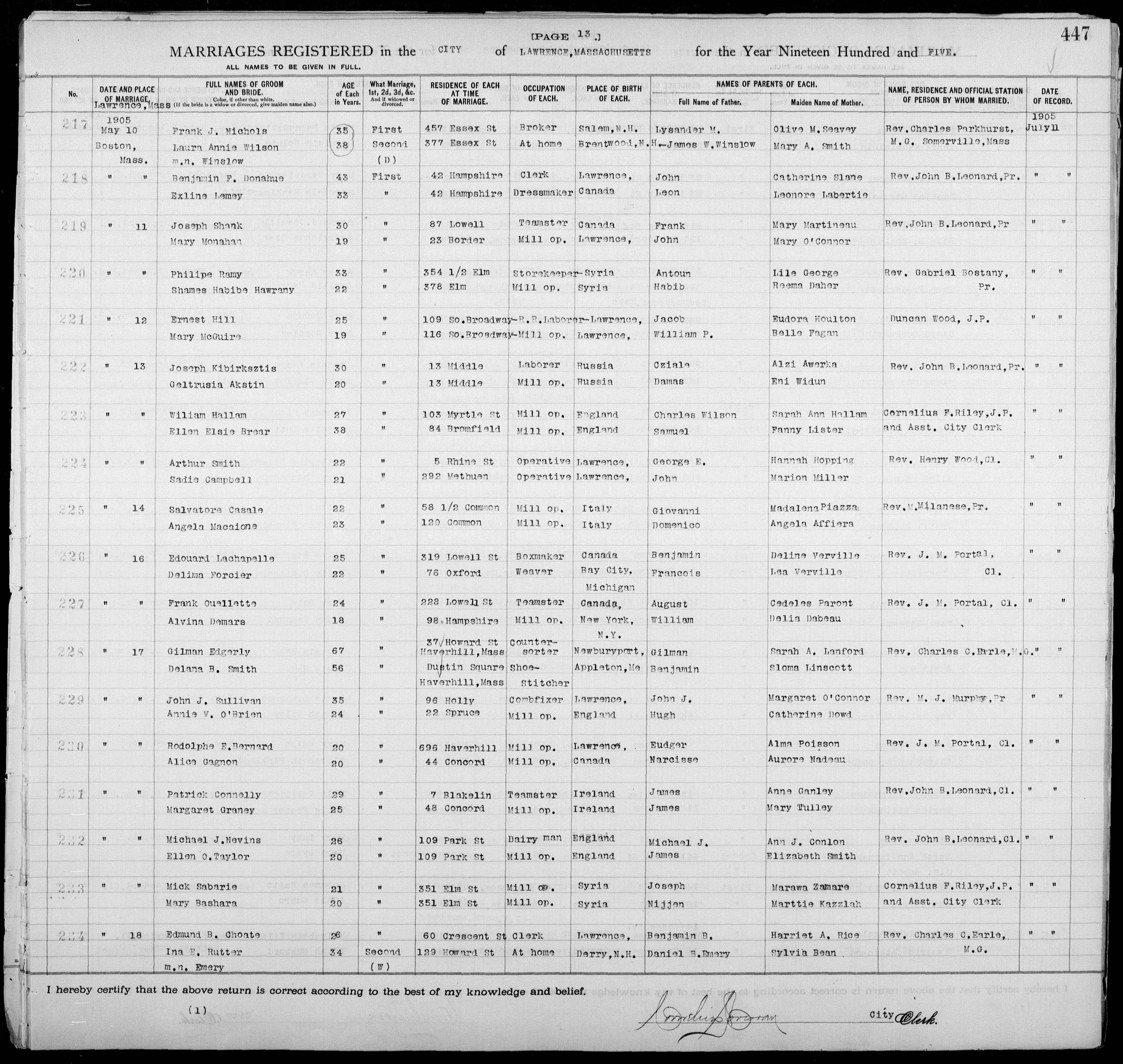 MichaelJNevinsEllenTaylorMarriageRecord1905